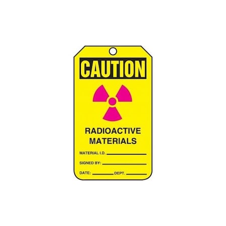 Accuform Safety Tags, CAUTION RADIOACTIVE MATERIALS, 5.75in x 3.25in, RP-Plastic, 5PK MCGT212PTM